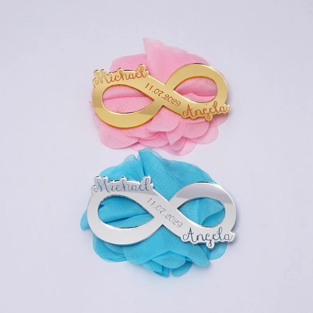Personalisierte Unendlichkeitssymbole, Acrylspiegel, für Braut, Bräutigam, Hochzeit, Gastgeschenke, personalisierte Anhänger für Gastgeschenke, Spiegelsilber, 12,7 cm, 30 Stück