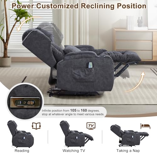 Image of DRMBOOK Power Recliner Chair, Electric Wall Hugger Reclining Sofa with Massage & Heat, Overstuffed Movie Theater Seating with LED /USB Port /Cup Holders for Living Room (Velvet Grey, 2 Chairs)