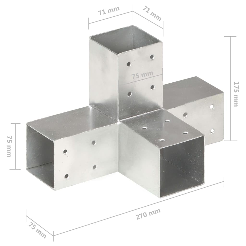 vidaXL 4x Conectores de Postes en X Soporte Jardín Patio al Aire Libre Estacas Exterior Valla Cerca Separador Metal Galvanizado 71x71mm