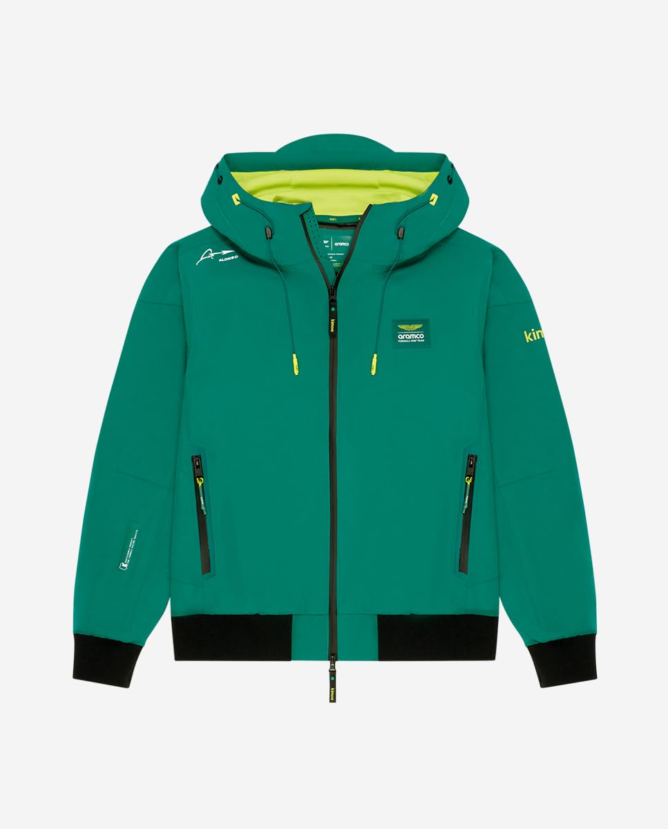 Kimoa - Cortavientos ASTON MARTIN F1 Fernando Alonso - Chaqueta Cortavientos Hombre, Cortaviento Impermeable - Tejido Reciclado - Ligero