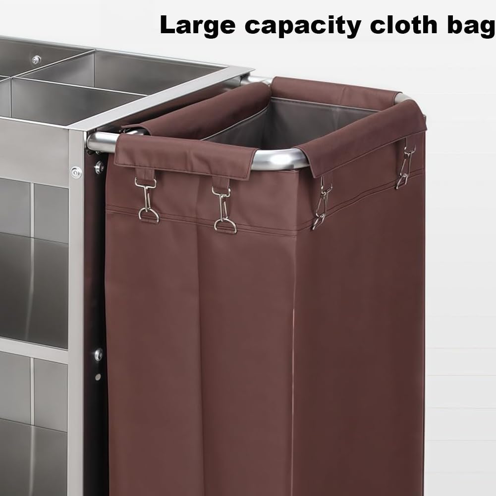 Einseitiger Wäschereinigungswagen Aus Edelstahl Mit 4 Stillen Rädern Und 2 Abnehmbaren Stoffbeuteln, Zimmerreinigungsservice, Tragbarer Multifunktionaler Trolley,B