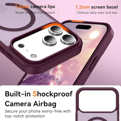 Image of Elzzi Magnetic Magsafe for iPhone 17 Pro Max Case (Compatible with MagSafe) Slim Translucent Matte Shockproof with Anti-Fingerprint Phone Case, Cherry
