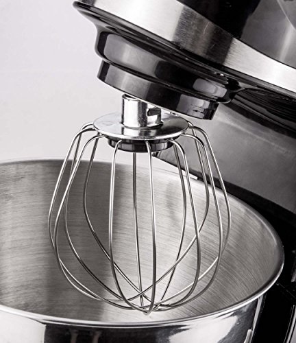 Foto von TurboTronic/Küchenmaschine ProMix / 2000W / rot, silber, schwarz / 5L XXL Edelstahl-Rührschüssel mit Spritzschutz, Knetmaschine mit Rührbesen, Knethaken, Schneebesen schwarz (Schwarz)
