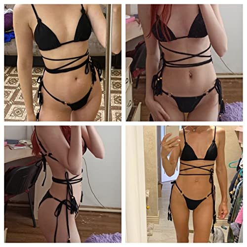 Women Sexy Criss Cross Wrap Micro Bikini 2 Piece Lace Up String Thong Swimsuit Bathing Suit3