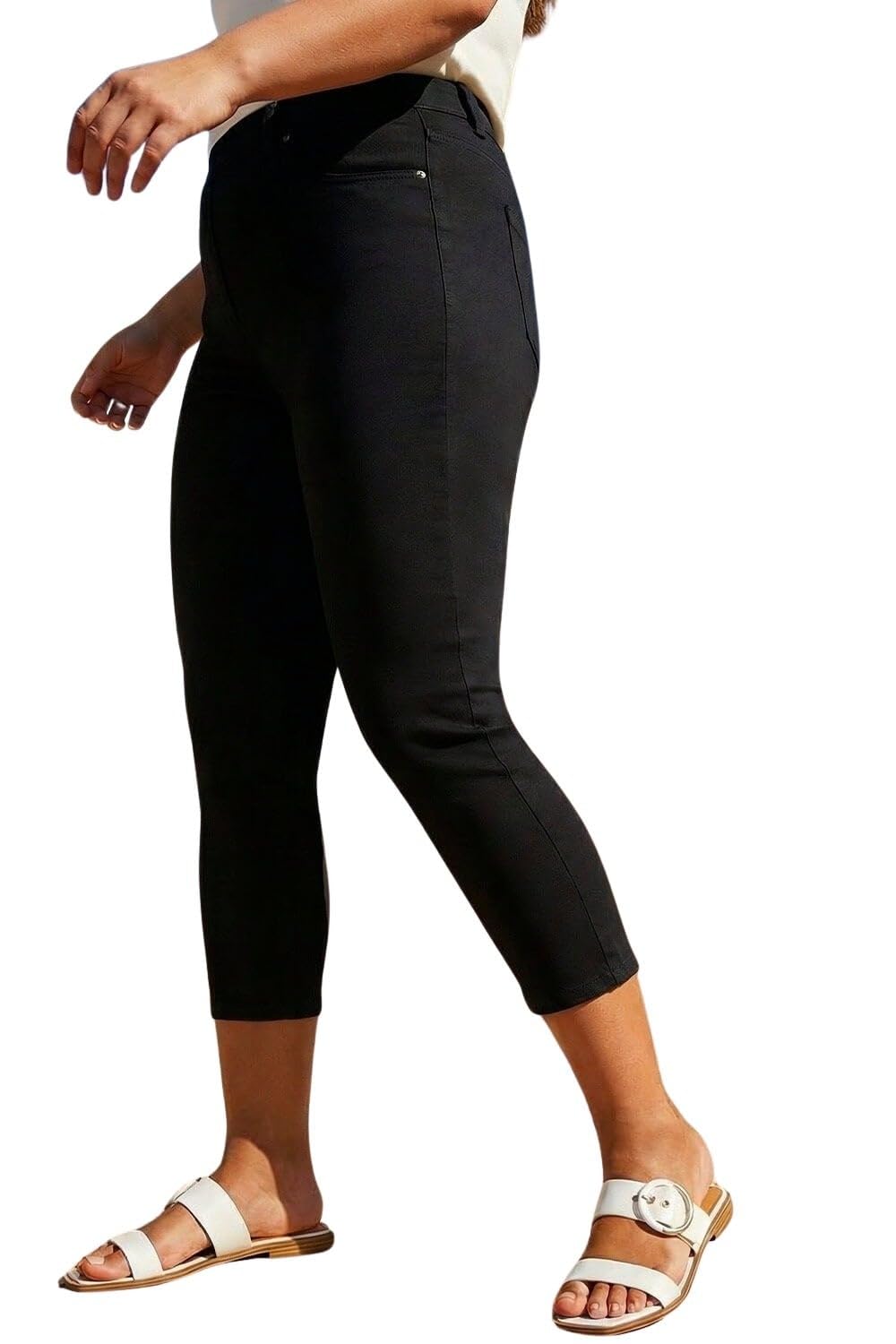 Roman Women's Black Curve Elastic Waist Cropped Denim Jeggings In Size 20