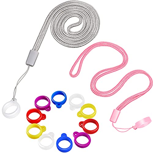Shappy 14 Pcs Anti Lost Lanyard Set Include 2 Necklace Lanyards Safety Neck Strap with 12 Silicone Rubber Ring Soft Protective Ring Adjustable Holder