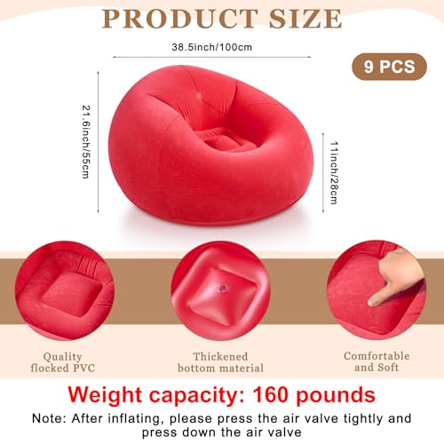 Image of Realspring 9 Pcs Inflatable Bean Bag Chair, Air Pump,Red