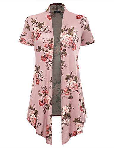AMORE ALLFY Women's Soft Drape Floral Cardigan Short Sleeve Pink 6532 X-Large