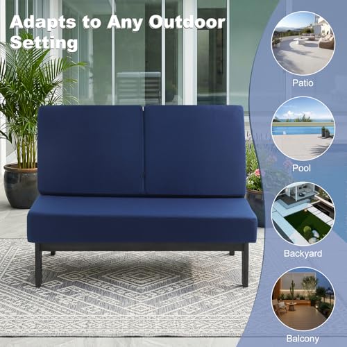 Image of Pia Ricoo 1-Piece Patio Furniture Set, Outdoor Loveseat with 4.5-Inch Thick Cushions, All-Weather Outdoor Sofa for Backyard, Deck, Lawn - Navy /Dark (Split Back)