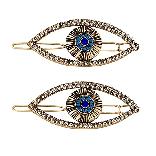 2 Pcs Blue Evil Eye Hair Clips Eye Style Hairpins Hair Barrettes Side Clip Alloy Rhinestone Hair Pins
