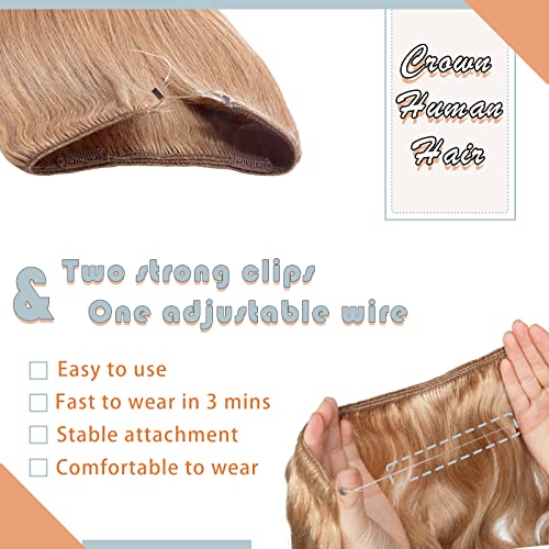 Benehair Invisible Wire Hair Hair Extensions Real Human Hair Blonde For Women Wavy Hairpieces With Invisible Secret Fish Line Adjustable Wire Replacement Dark Blonde 16Inch For Thinning Hair #27 #TOP2
