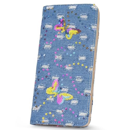 Wallet Women Ultra Slim Thin Denim Womens Wallet RFID Blocking Bifold Clutch Long Ladies Wallet