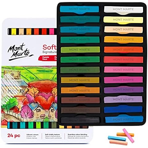 MONT MARTE Soft Pastels in Tin Box Signature 24pc, 24 Assorted Colours, Vibrant Pastel Sticks, Great Blending, Comes in Storage Case, Ideal For Art, Craft, Colouring and Sketching Cover