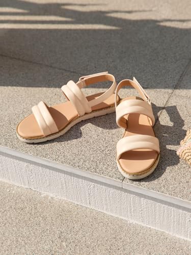 Image of Coutgo Girls Sandals Comfort Open Toe Flat Sandal Summer Dress Shoes with Adjustable Back Strap