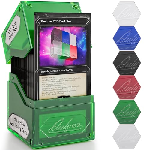 Image of Quiver Time 360 Modular Nexus DeckBlock - Durable Stackable MTG Deck Box for Commander fits 100+ Cards | Stylish 100 Card Deck Box MTG | Interchangeable TCG Decks Boxes (1 pcs, Green)