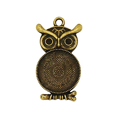 20pcs owl pendant tray,20mm round pendant bezel,metal filled pendant blank,pendant setting,Antique Bronze