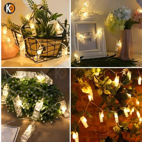 Image of K D Plastic Photo Clip String Lights - 3 Meter, 16 LED Warm Yellow Fairy Lights for Home, Room, Party & Festival Decoration (Photo Clip)
