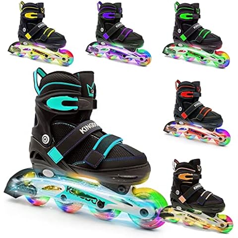 Kingdom GB Metro Flash Inline Roller Skates Blades Illuminating Light Up Wheels Childrens Kids Junior Boys Girls Adjustable Size Green Large Cover