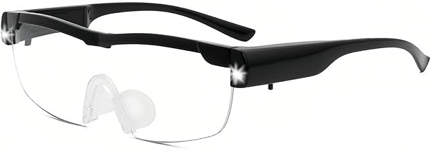 250% Magnifying Glasses for Hobbies, Reading Wearable Glasses with 2 LED Lights 2.5X Magnify Sight Spectacles Magnifier Eyeglasses for Elderly Close Work Reading Jewellers Repairing