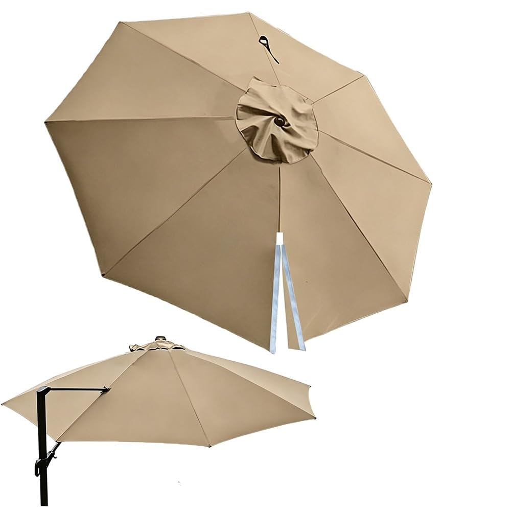 TAJMDGW Cantilever Round Umbrella Replacement Fabric 3m 3.35cm 3.5m 8 Ribs Patio Parasol Canopy Outdoor Offset Umbrellas Top Cover Replacement Cloth(Khaki,3m(10ft))