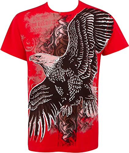 Sakkas TG455T Flying Eagle Metallic Silver Embossed Cotton Mens Fashion T-Shirt - Red/Medium Sakkas TG455T Flying Eagle Metallic Silver Embossed Cotton Mens Fashion T-Shirt - Red/Medium