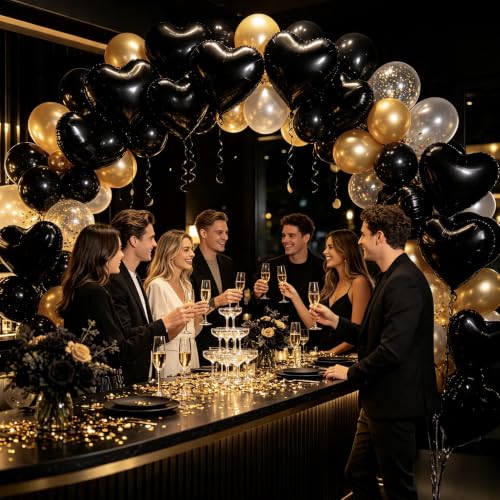 Image of 36 Pcs Black Heart Balloons,18 Inch Heart Foil Balloons Valentine Balloon for Wedding Engagement Party Valentine Day Decorations