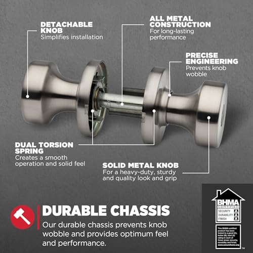 Image of Kwikset Pismo Entry Door Knob with Lock and Key, Secure Keyed Handle Exterior, Front Entrance and Bedroom, Satin Nickel, 10 Pack, Pick Resistant SmartKey Rekey Security and Microban