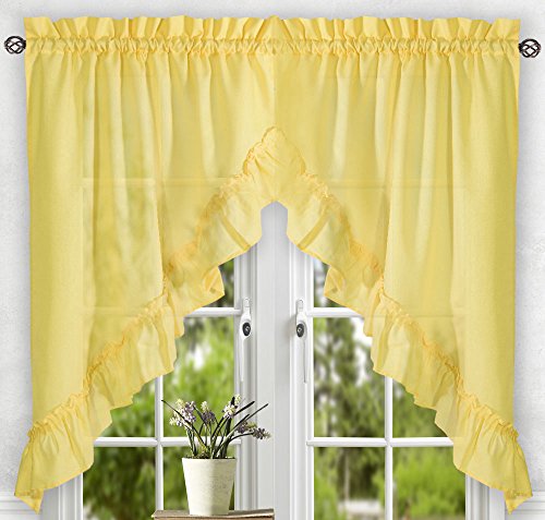 Ellis Curtain Stacey Sheer Tailored Tier Pair Curtains, 56" X 45", Yellow #TOP3