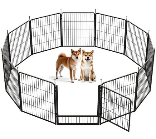 SunsGrove 12-teilig Welpenauslauf 80cm Hoch Schwerlast Hundestall für drinnen mit 1 Türen Anti-Rost Hundezaun Automatische Verriegelung Pet Playpen for Yard RV Camping Schwarz