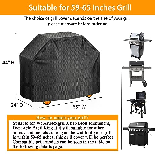 Image of Aoretic Grill Cover 60 inches 600D 4.8 LB Heavy Duty for Weber Char-Broil Dyna-Glo Nexgrill Grill,BBQ Gas Grill Cover,Waterproof,Anti-UV Material with Hook-and-Loop & Adjustable Hem Drawstring (SKZ)