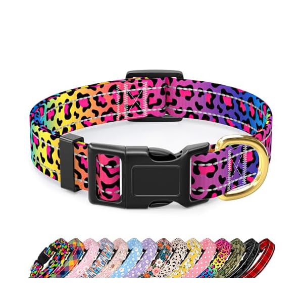 TMOODEL Reflective Dog Collar for Small Dogs Cats, Cute Leopard Style Adjustable Heavy-Duty Nylon Puppy Collar for Boy and Girl Female, Soft Pet Accessories with Quick Release Buckle, Neon
