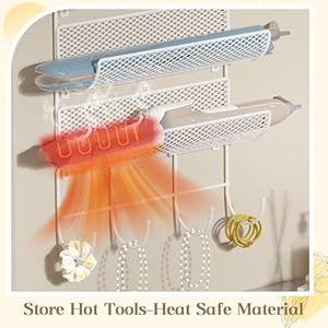 Wall-Mounted Hair Dryer Holder Styling Tool Organizer 4-Shelf Storage Wire Basket with Hook Heat Safe Rack for Hair-Straighteners,Curling Wands,Flat Iron,Cabinet Door Bathroom Kitchen White Wall Mounted Hair Dryer Holder Styling Tool Organizer 4 Shelf Storage Wire Basket with Hook Heat Safe Rack for Hair StraightenersCurling WandsFlat IronCabinet Door Bathroom Kitchen White