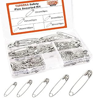 TUPARKA 300 Pcs Assorted Safety Pins Nickel Plated Pins for Clothing Crafts Arts,5 Sizes (25,30,35,45,55mm)