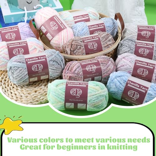 Image of LUNARM Chenille Yarn for Crochet Knitting Chunky Blanket Velvet Yarn | 3 Pack 3.5oz /100g 263 Yard Blue Gradient Chenille Yarn for Beginners Knitting Scarves with Big Eye Needles Machine Washable