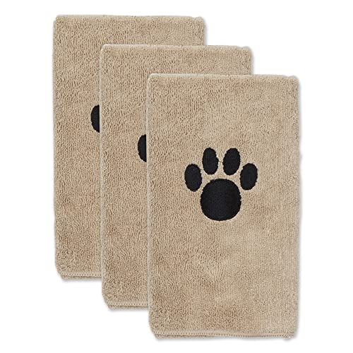 Image of Bone Dry Pet Grooming Towel Collection Absorbent Microfiber Drying Set, 15x30 inch, Embroidered Taupe, 3 Count