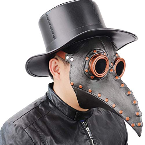KESYOO – Máscara de bico medieval de couro sintético para o Dia das Bruxas, Pregos de cobre preto, 3
