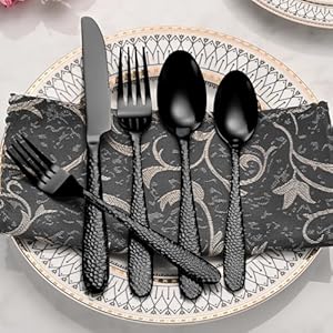 Blackhammeredsilverwareset20pieceheavydutystainlesssteelflatwaresetsfor4foodgradecutlerysetforhomerestaurantmirrorpolisheddishwashersafe Urban Country Home Decor Black hammered silverware set 20 piece heavy duty stainless steel flatware sets for 4 food grade cutlery set for home restaurant mirror polished dishwasher safe urban country home decor