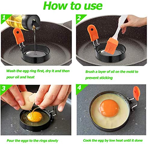 Professional Egg Rings Set with Anti-scald Handle, Round Egg Cooker Rings For Cooking - Stainless Steel Non Stick Mold Shaper Circles For Fried Egg McMuffin Sandwiches - Egg Maker Molds (2)