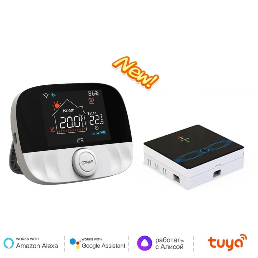 RF433 bezprzewodowy termostat WiFi dopasowanie do podłogowego wodoodpornego Kotłak domowy Tuya Smart Programowalny kontroler temperatury(Black T9N Set)