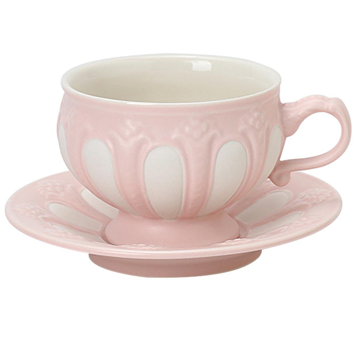Europäisches Keramik Kaffeebecher mit Relief, 2 Stück Rosa | Ergonomischer Griff, 1, für Tee und Wein, Passend für Café und Dessertshop