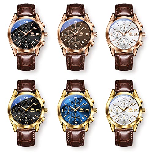 OLEVS Men's Watch Designer Square Luxury Automatic Self Winding Skeleton Brown Breathable Leather Strap Dress Multi-Calendar Waterproof Moon Phase Stylish Suitable Gift