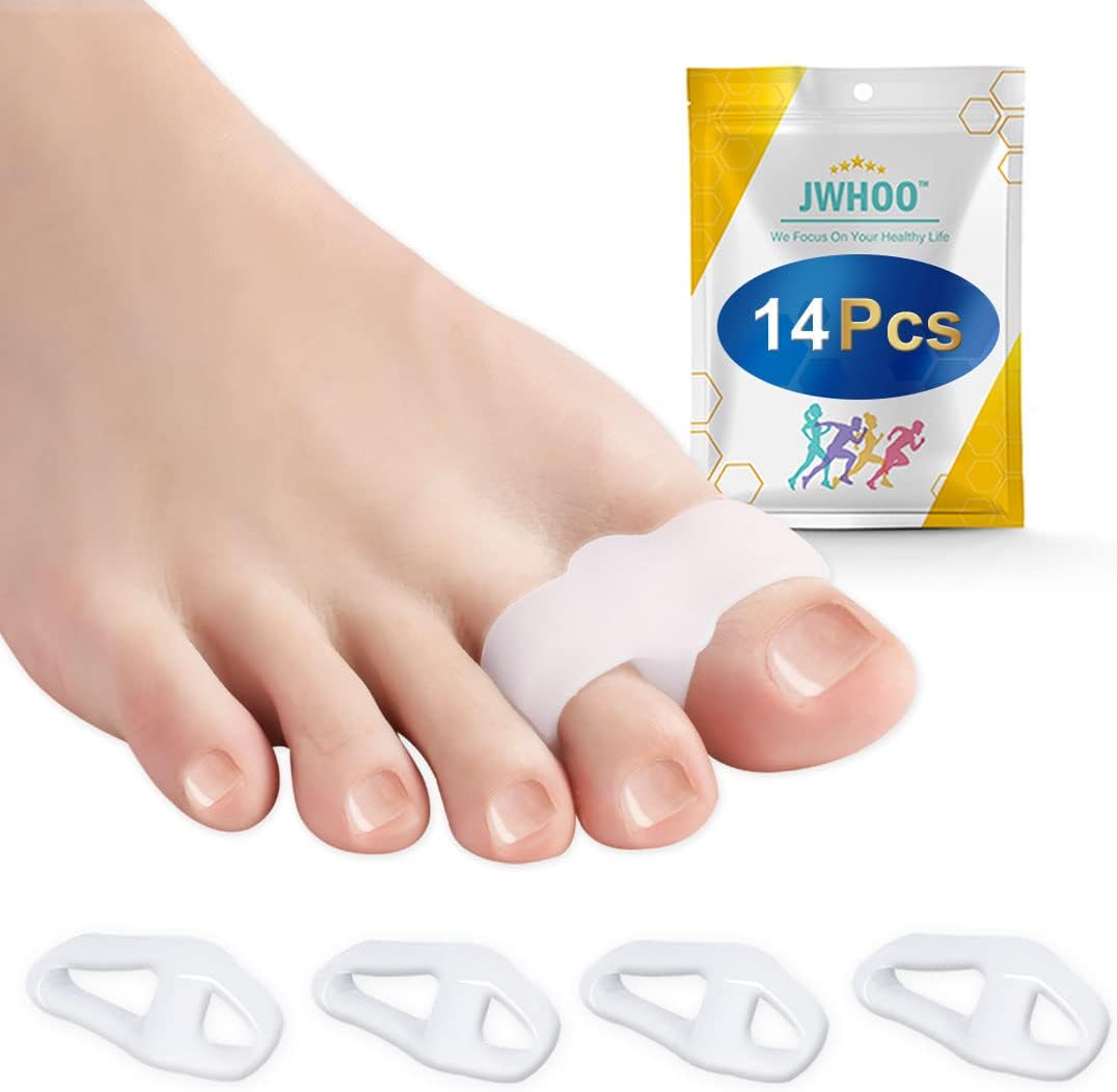 Bunion Corrector for Women Men, Toe Separator Stretchers(14 Pack), Gel Toe Spacers, Hammer Toe Straightener with 2 Loops, Bunion Relief, Big Toe Alignmen, Prevent Overlapping Toes, Corns and Blisters White