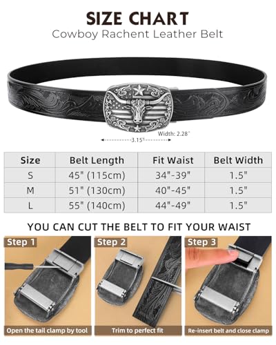 Image of BELTROAD Mens Ratchet Western Belt Leather Cowboy Belts for Men with Automatic Western Buckle Belt for Jeans Christmas Gifts