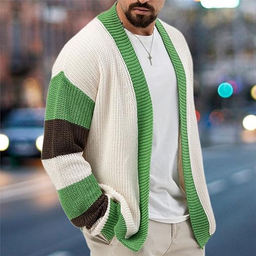 Men's Open Front Knit Long Sleeve Sweater Color Block Relaxed Fit Sweater Cardigan Casual Fashion Sweaters3