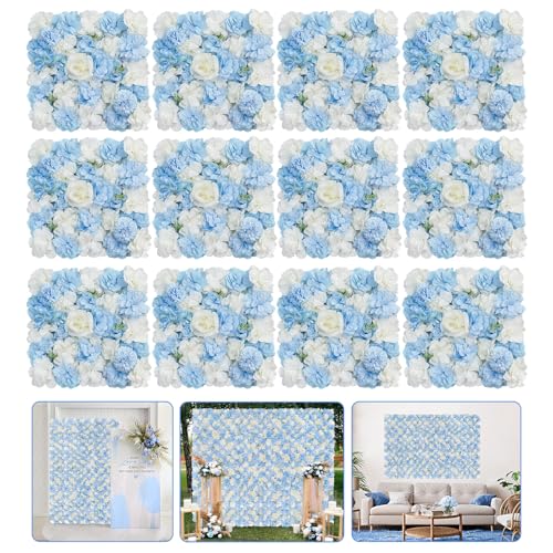 Blue Flower Backdrop Wall 5ftx3.74ft Fake Rose Wedding Backdrop 3D