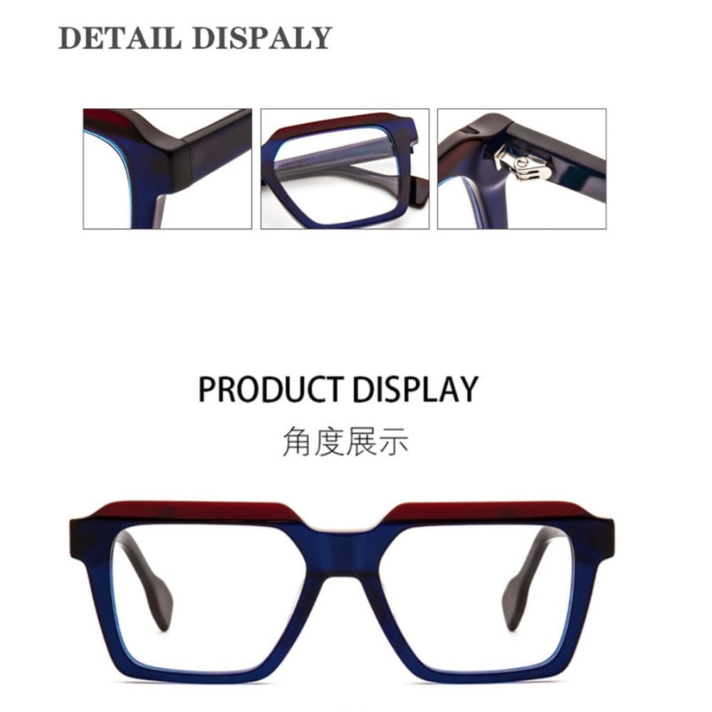 Gafas elegantes con montura cuadrada de acetato y lentes de resina sin graduación, ideales para la oficina, el estudio y el uso diario.