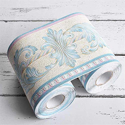 Bordure de papier peint autocollant Bleu rétro Frise Murale Adhesive Bordure imperméable en PVC Plinthe amovible Décoration Murale pour cuisine salle de bain 11 X 500CM Cover