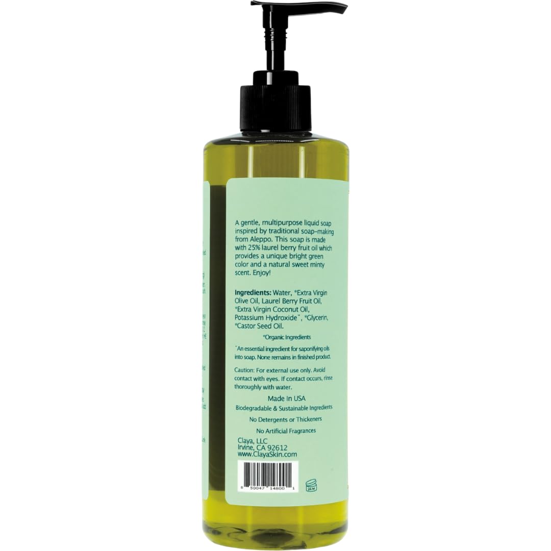Laurel Berry Aleppo Liquid Castile – Organic Ingredients, Biodegradable Soap, Gentle for Skin Soap and Versatile Cleaning (16 fl oz (Pump Cap) and 64 fl oz)