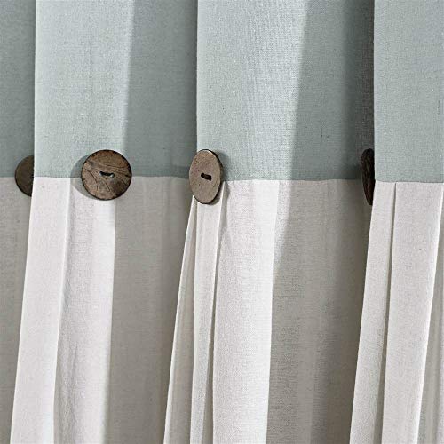 Lush Decor Linen Button Window Curtain Panel, Single, 40" W x 84" L, Blue & Off White- Country Curtains - Rustic Decor - Color Block - Modern Farmhouse Curtains - Image 5