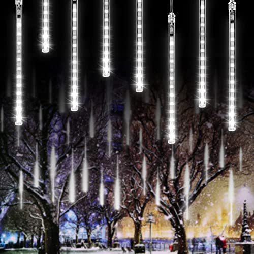 Joycabin Météores Pluie Lumières Imperméable, 10 Tubes 240 LED Météore Douche Lumière, Météor Douche Goutte De Pluie Lumières pour la Maison, Festival, Jardin, Décoration de Rue - Blanc Froid, 30cm Cover